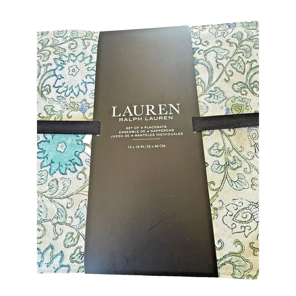 Ralph Lauren Home Blue Floral Placemats 100% Cotton 19x14 Set of 4 Machine Wash